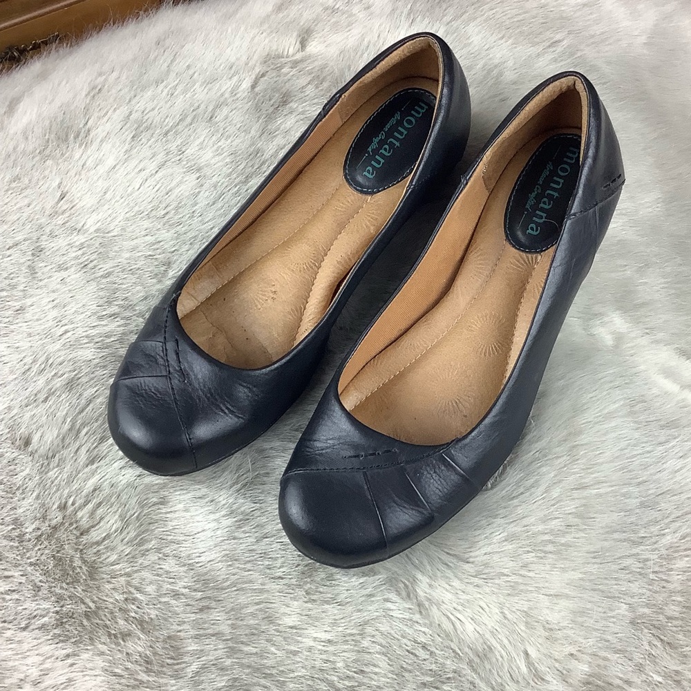 Black Leather Flats by Montana